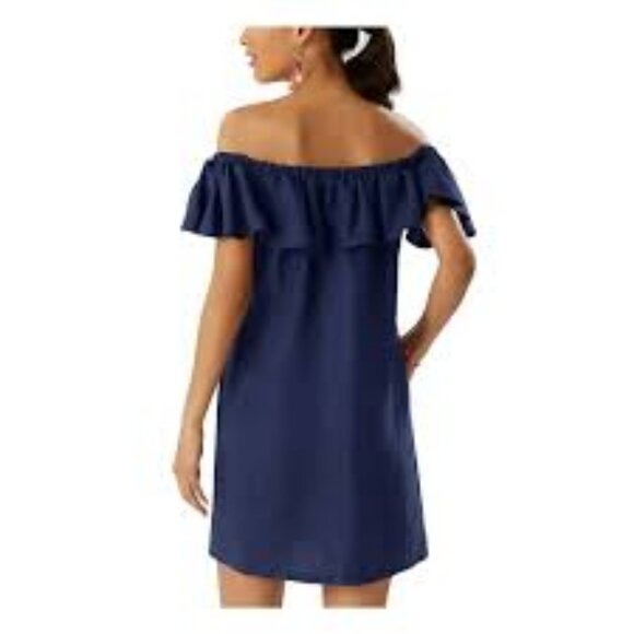 NWT! Tommy Bahama Navy Linen Off Shoulder Ruffle Swimsuit Cover Up Dress NEW! - Picture 3 of 3